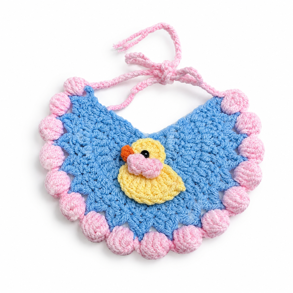 Crochet Applique Bib - Duckling Pom