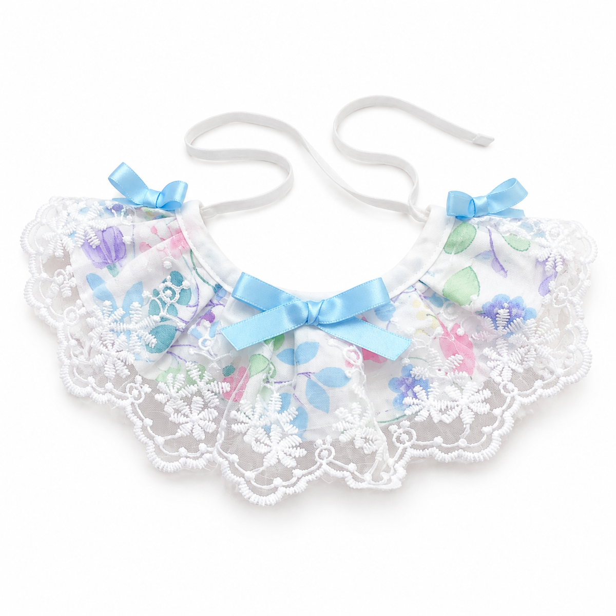 Floral Lace Edge Bib - Sky Blue Leaves