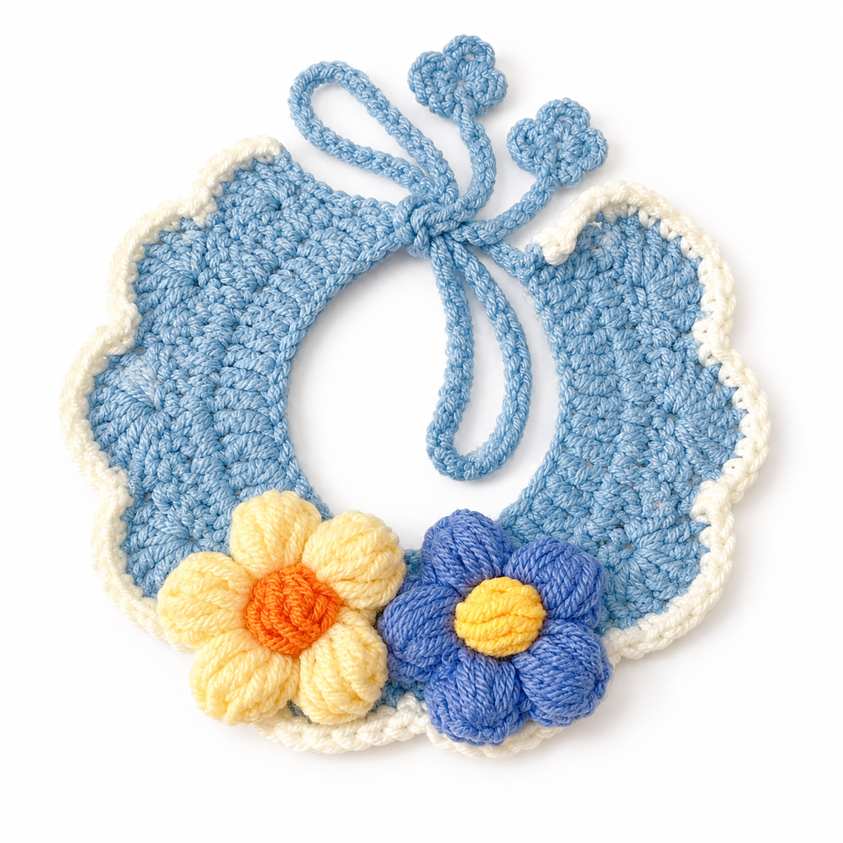 Daisy Pair Scalloped Crochet Collar - Denim Blue