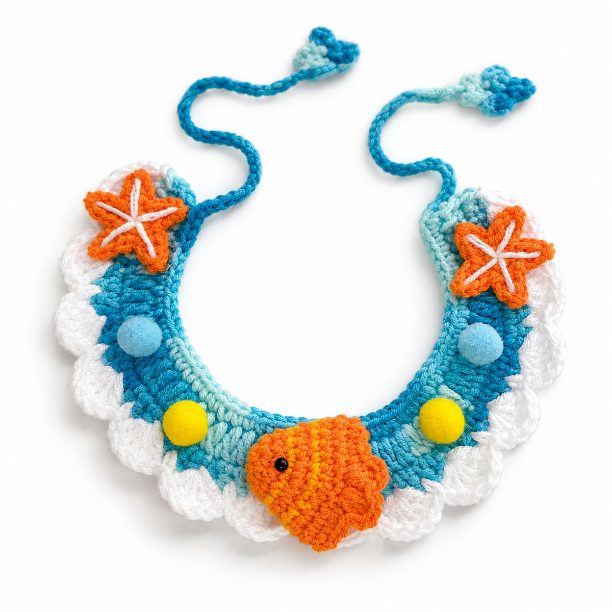 Starfish Goldfish Crochet Collar - Blue Starfish