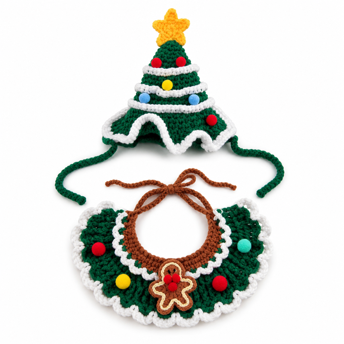 Elf & Tree Hat & Collar Set - Gingerbread Tree