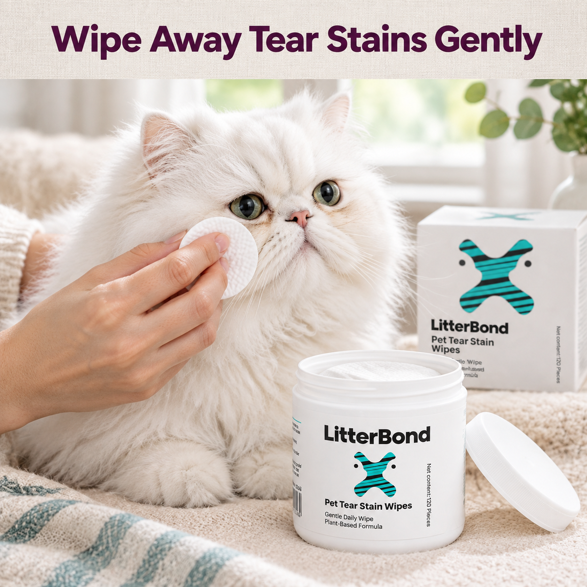LitterBond Tear Stain Wipes 120 ct - how it helps