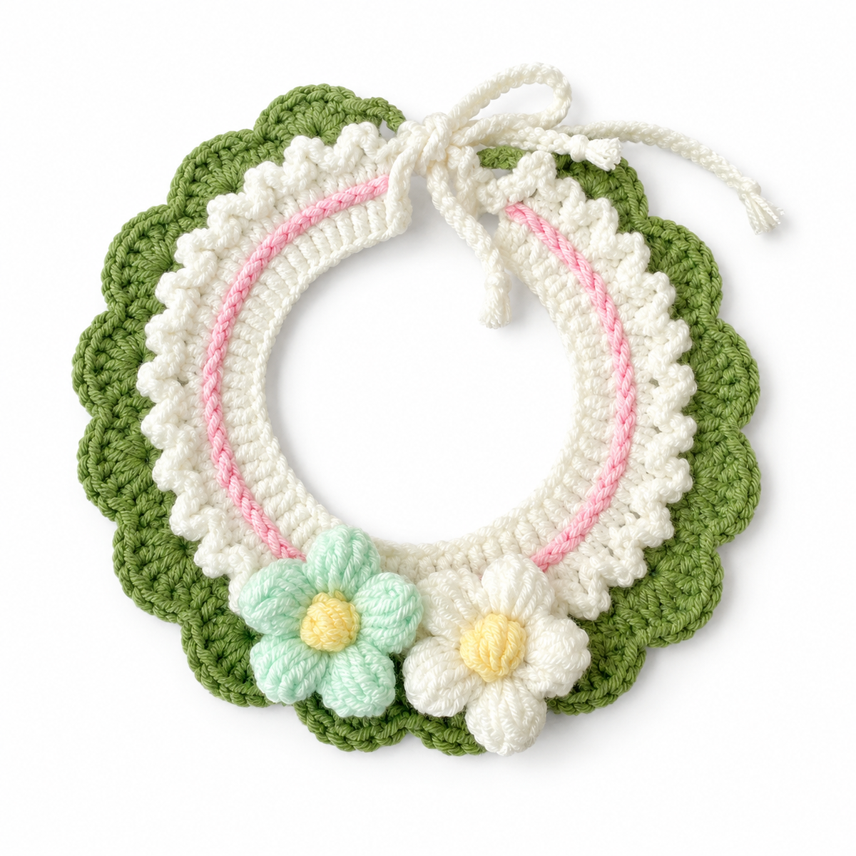 Double Flower Layered Crochet Collar - Leaf Green
