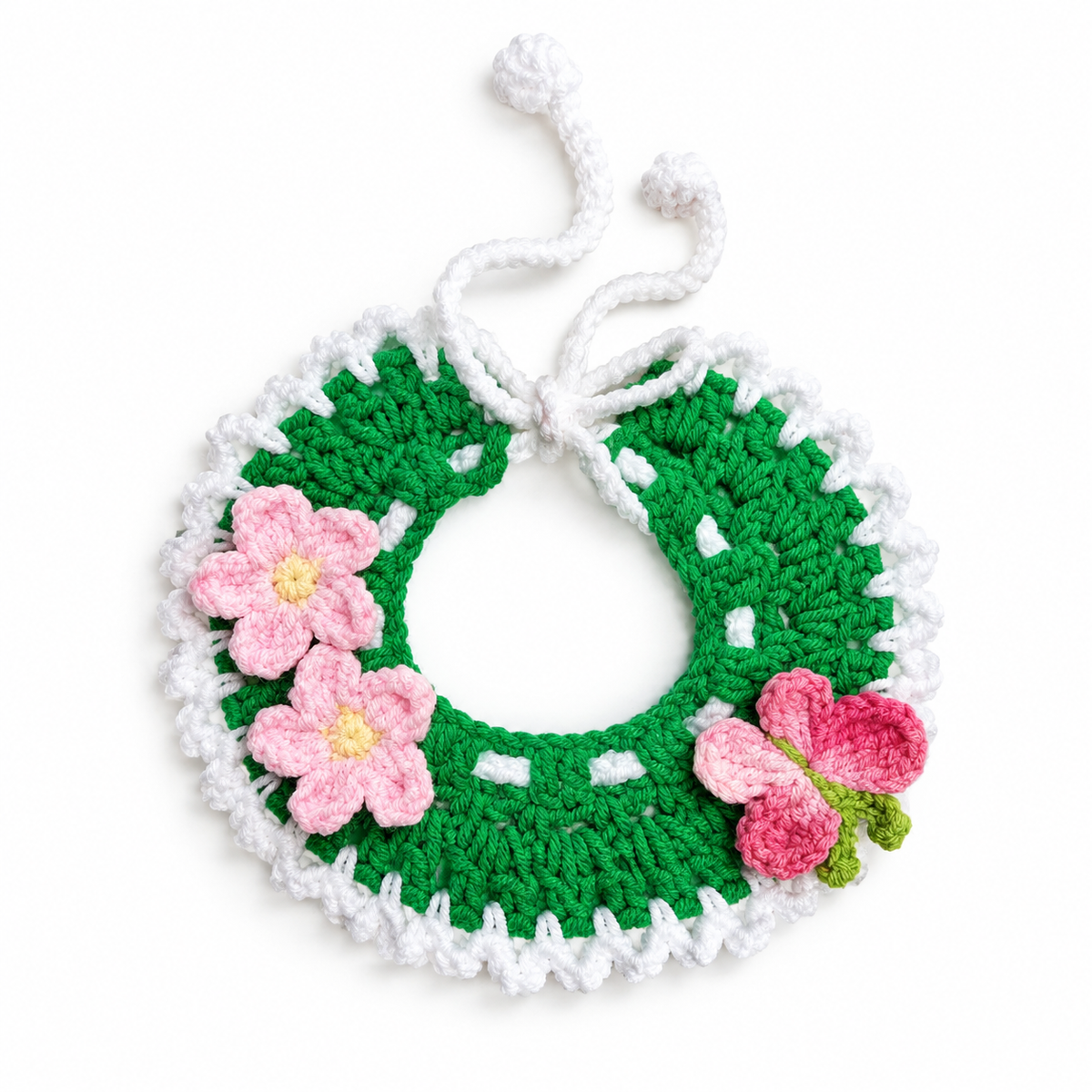 Flower & Butterfly Crochet Collar - Green