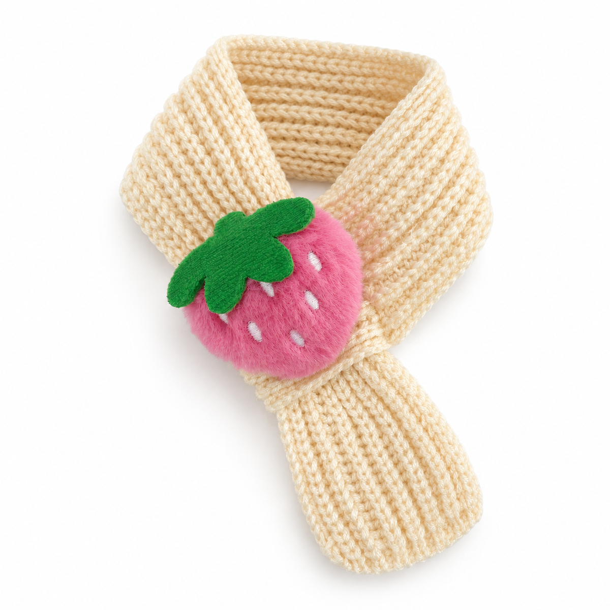 Plush Face Knit Scarf - Cream Strawberry