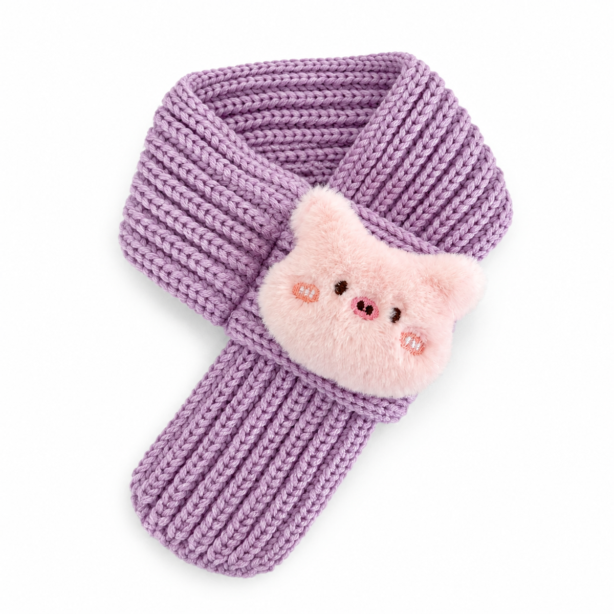 Plush Face Knit Scarf - Lilac Piglet