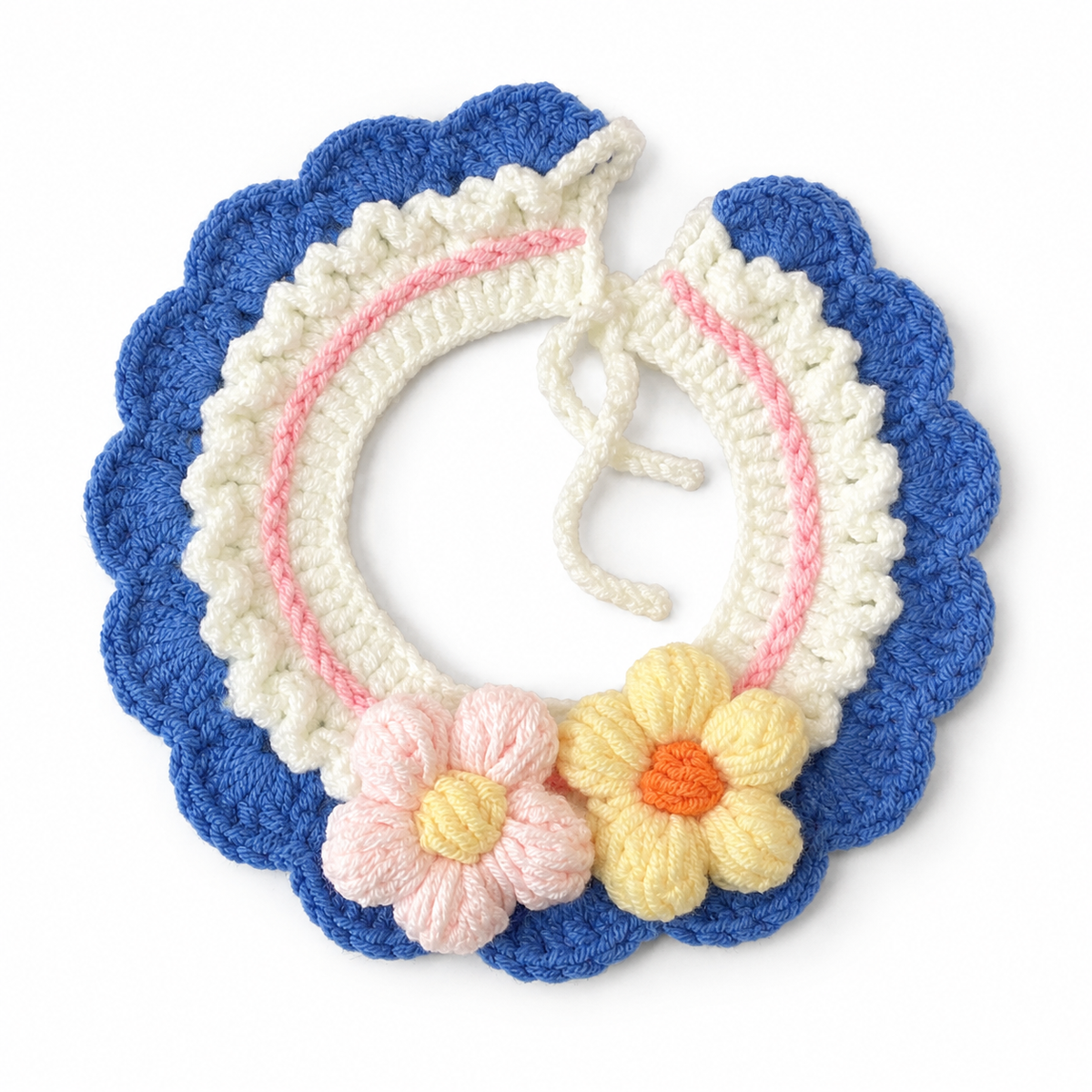 Double Flower Layered Crochet Collar - Royal Blue