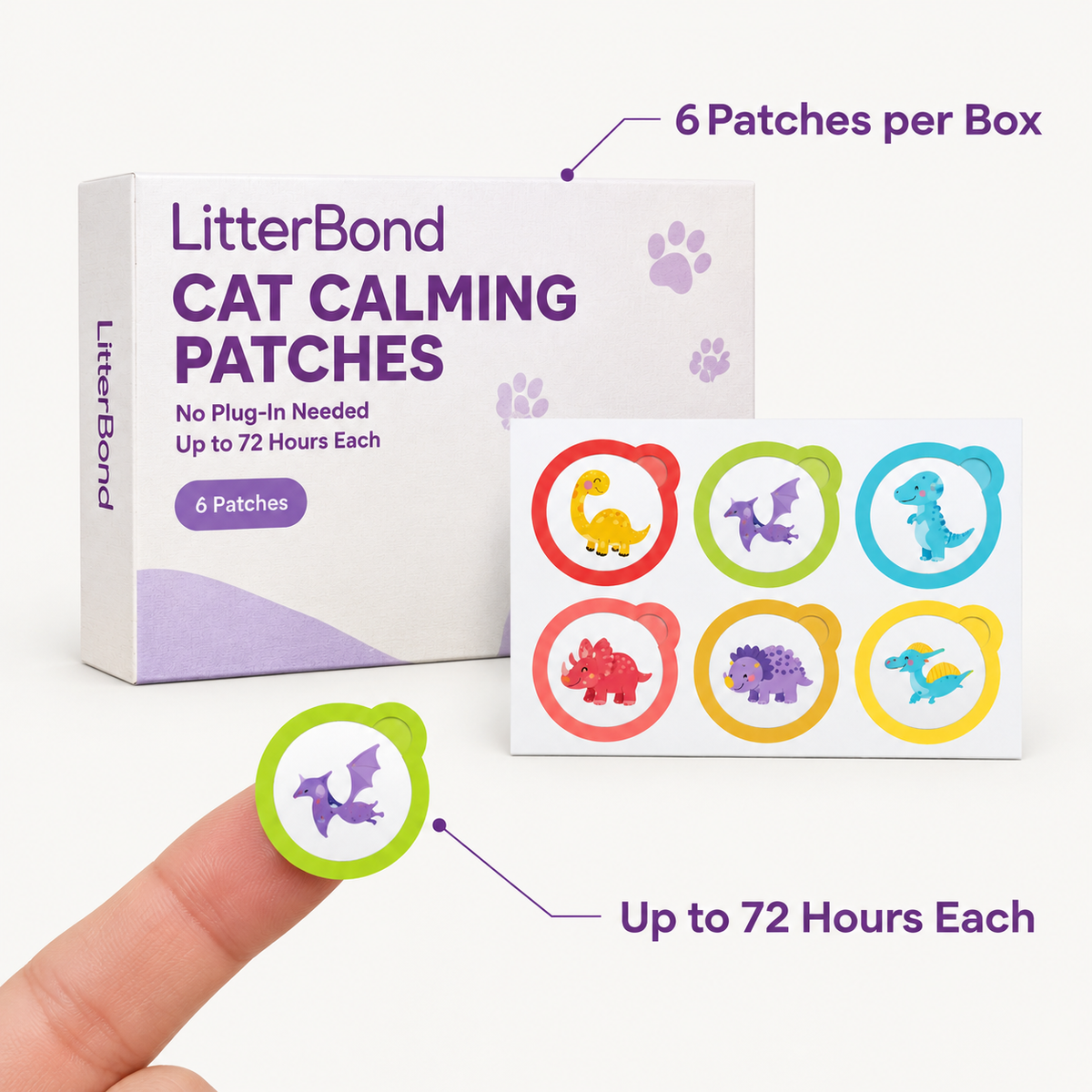LitterBond Calming Patches 6 ct - size and materials