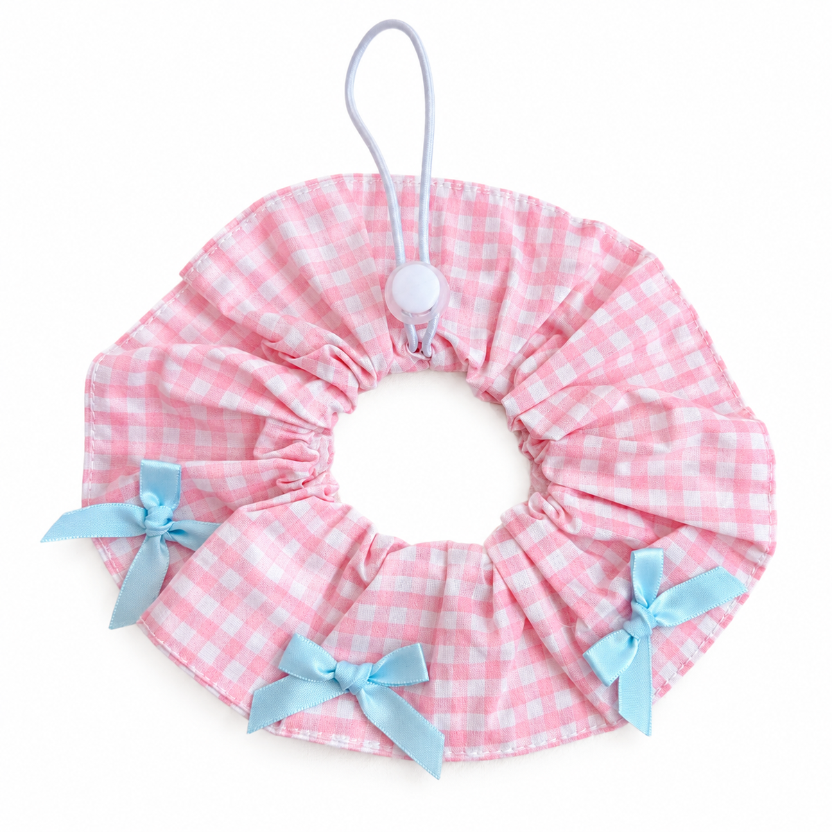 Mini Bow Print Ruffle Collar - Pink Gingham