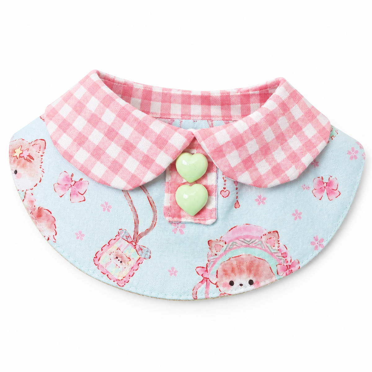 Printed Gingham Bow Bib - Pink Gingham Collar