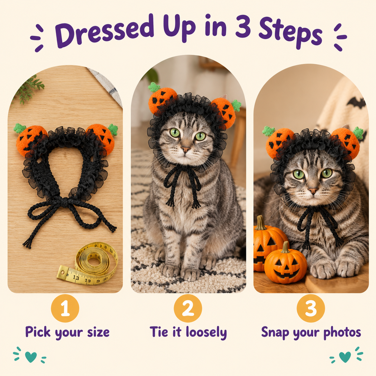 LitterBond Pumpkin & Rose Halloween Headpiece - how to put it on