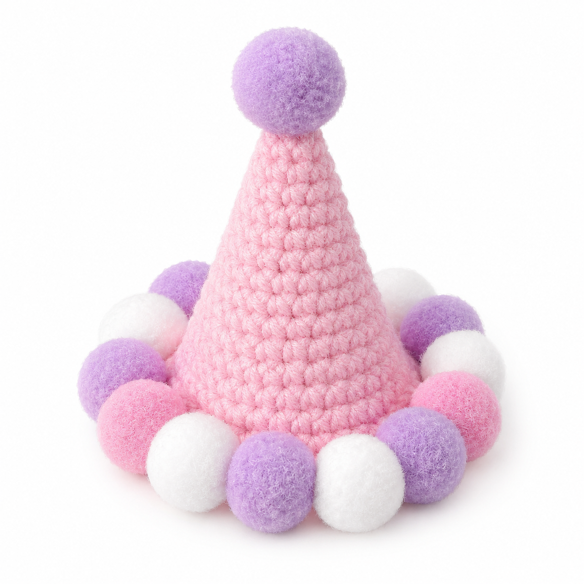 Crochet Party Hat & Collar Options - Pink Lilac Pom-Pom Hat