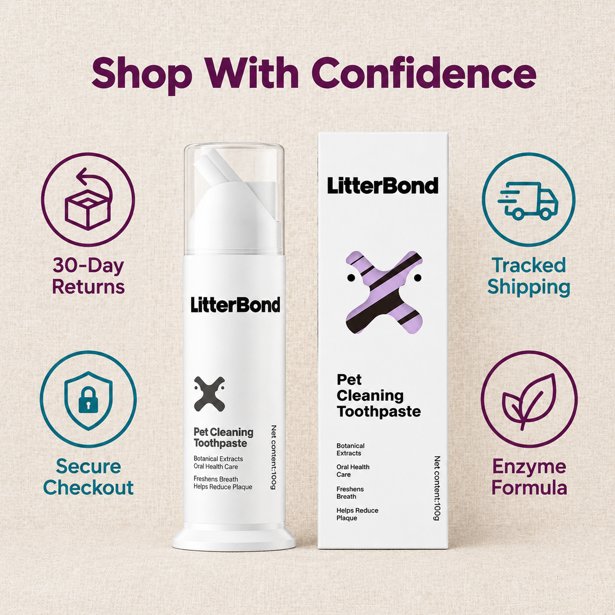 LitterBond Enzymatic Toothpaste 100 g - 30-day returns, tracked shipping, secure checkout