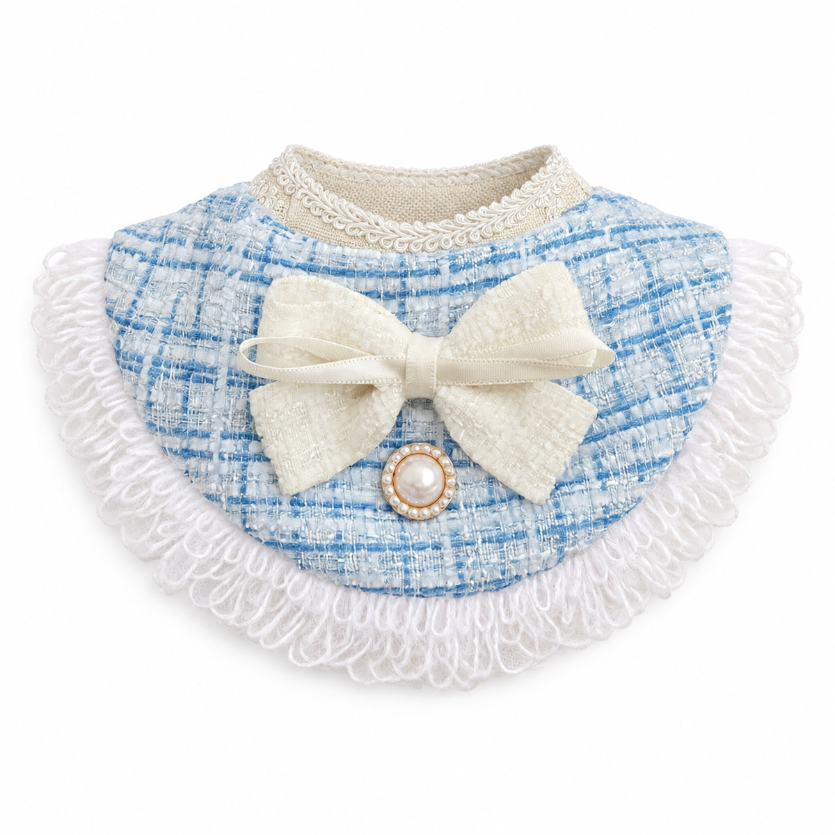Tweed Fringe Hat & Bib Options - Blue Pearl Fringe Bib