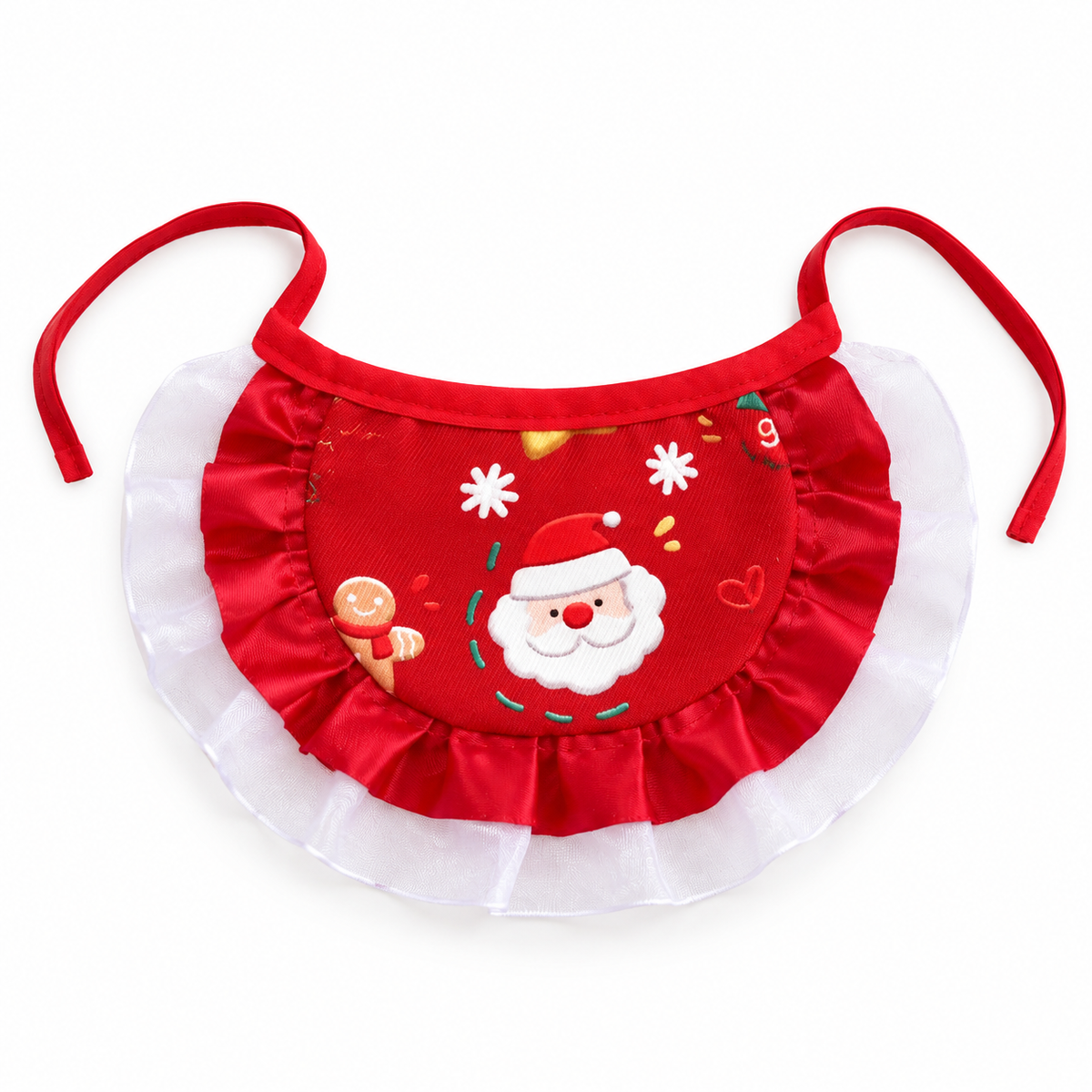 Christmas Print Ruffle Bib - Red Santa