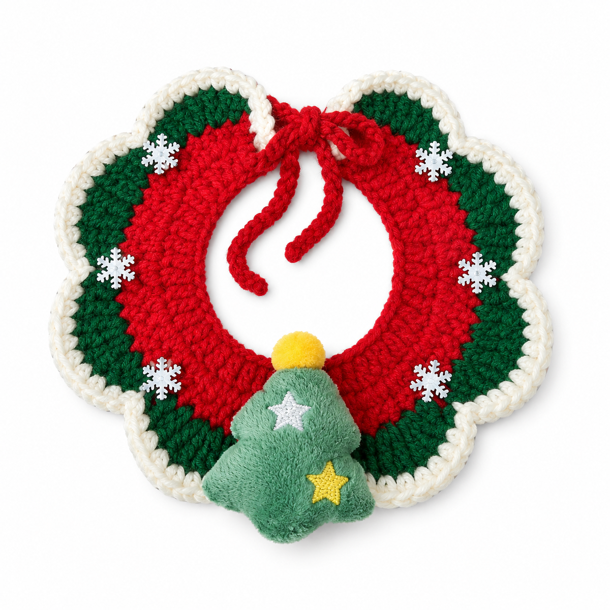 Santa & Pom-Pom Crochet Collar - Tree Snowflake
