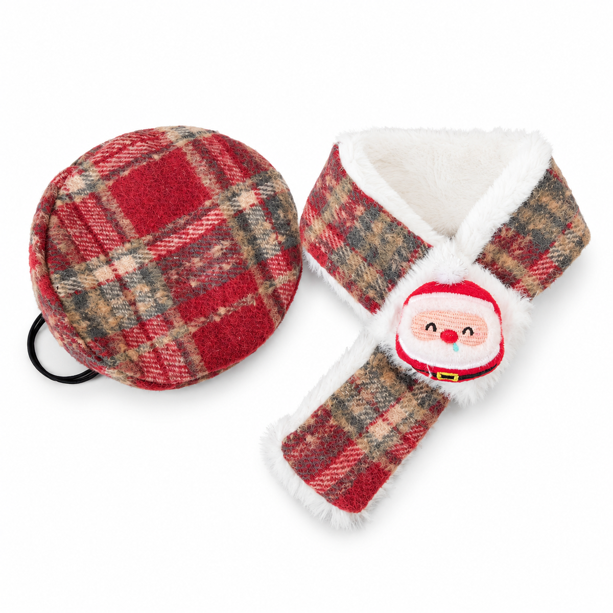 Plaid Christmas Beret & Scarf Set - Red Plaid Santa