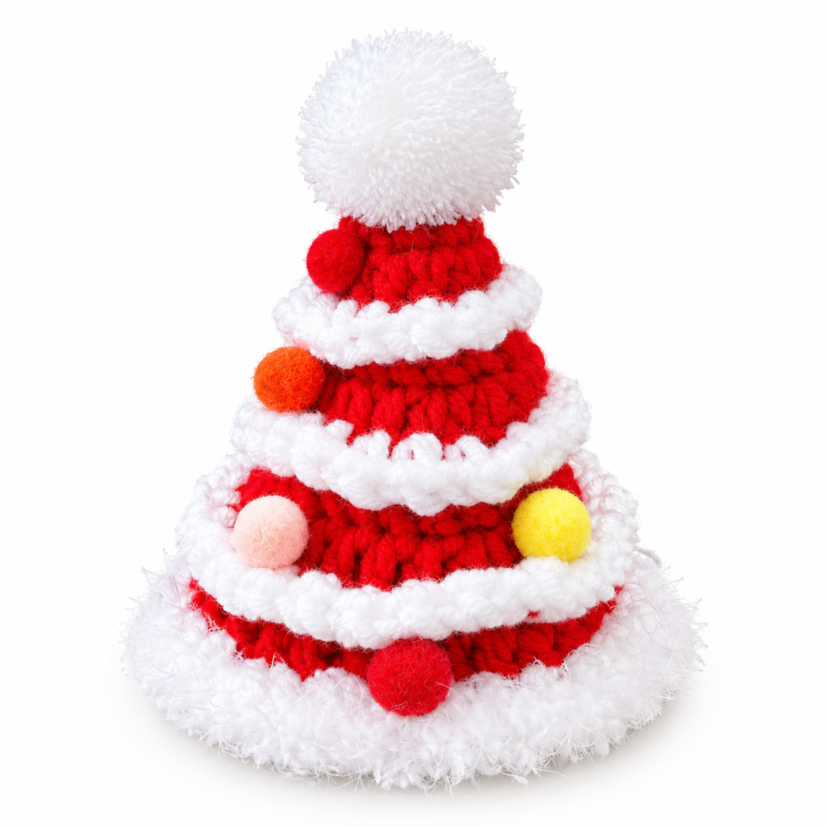 Chunky Knit Christmas Tree Hat - Red Pom-Pom Tree