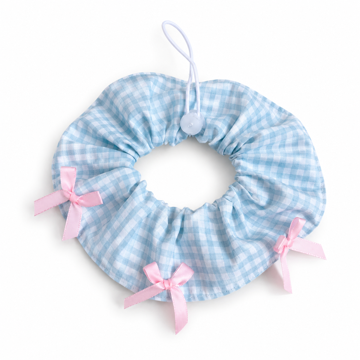 Cotton Print Scrunchie Collar - Blue Gingham