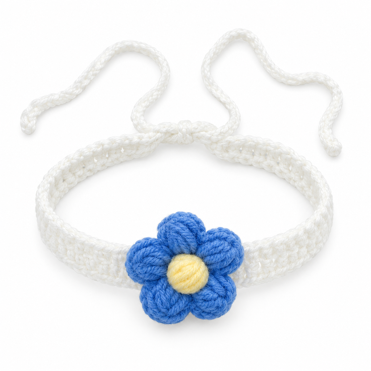 Single Puff Flower Crochet Collar - Sky Blue Flower