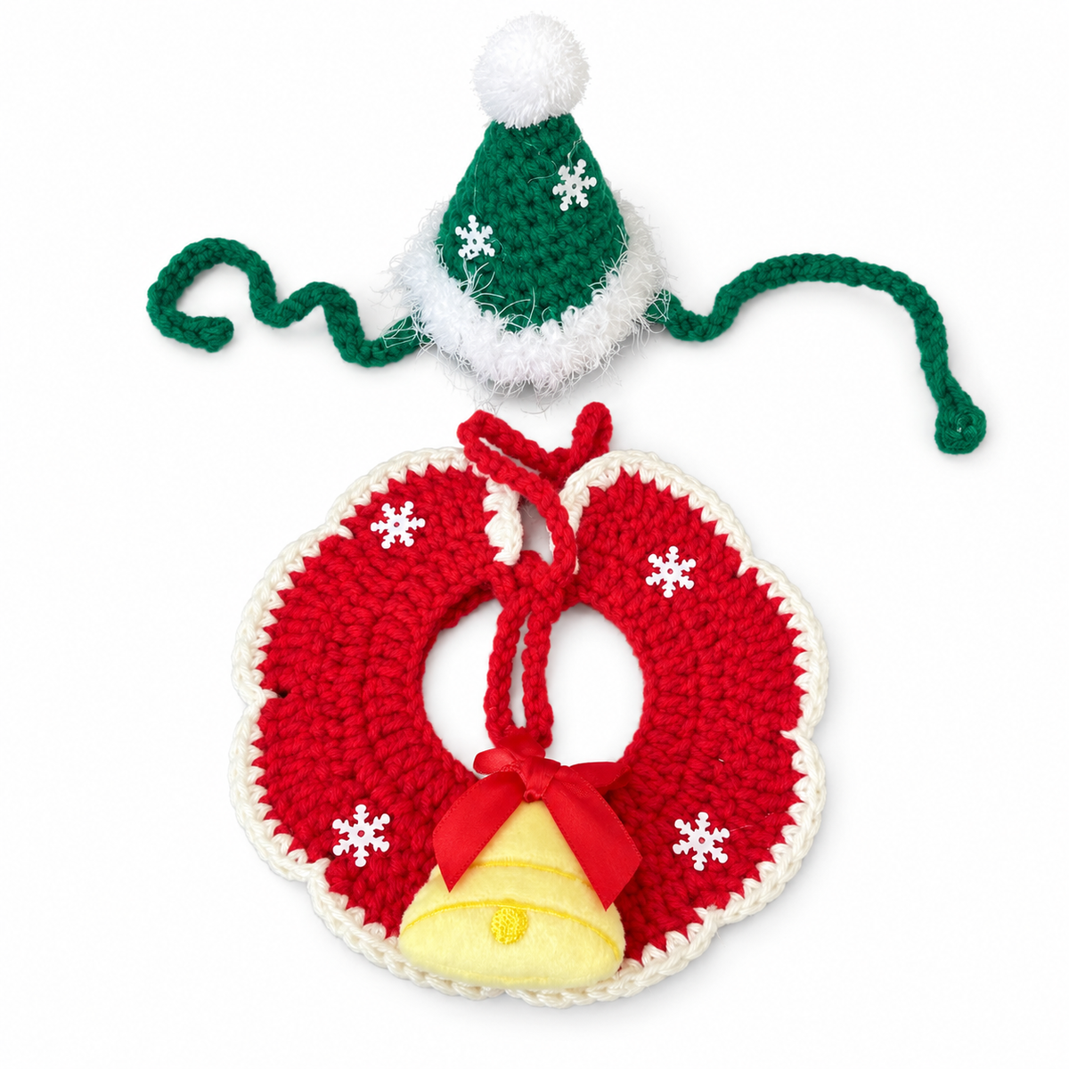 Crochet Christmas Collar & Hat Set - Golden Bell Set