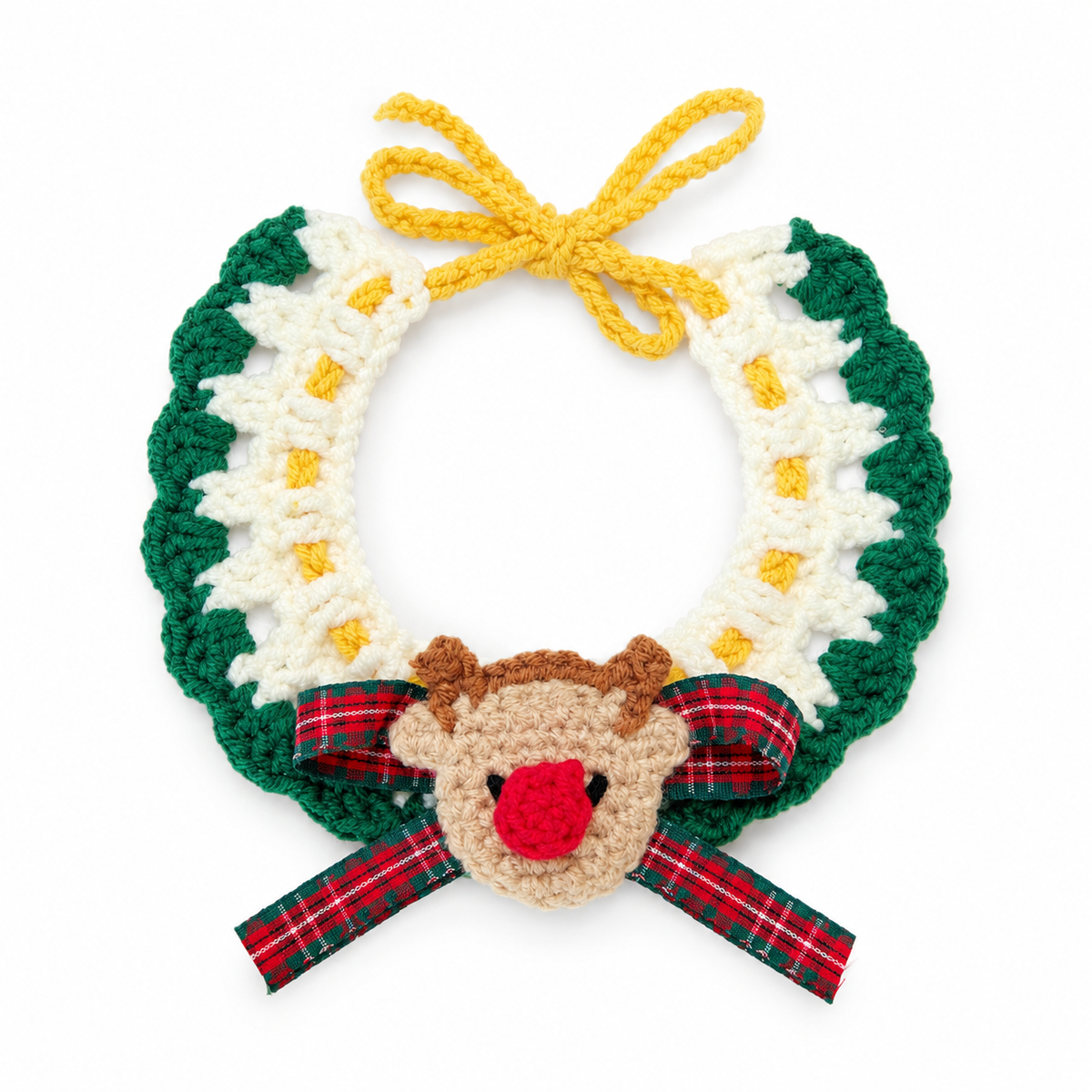 Reindeer & Snowman Crochet Collar - Green Reindeer