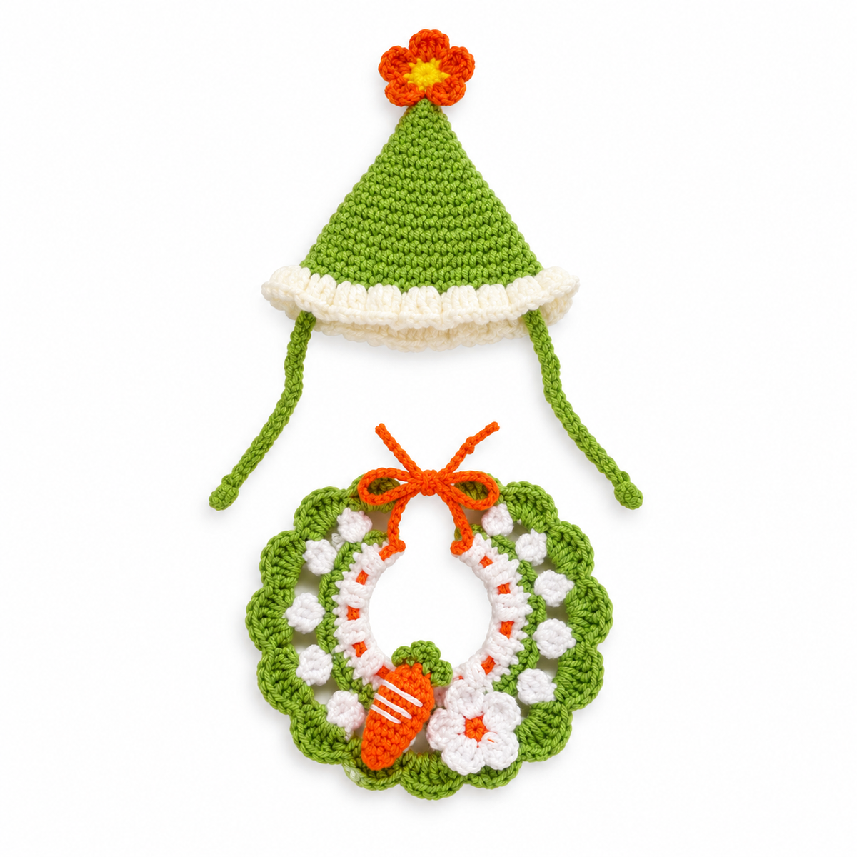 Flower Party Hat & Collar Options - Green Hat & Carrot Set