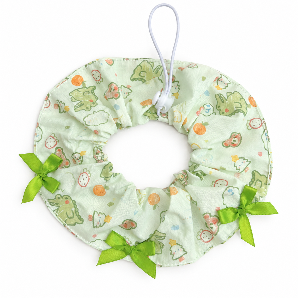 Mini Bow Print Ruffle Collar - Green Critter