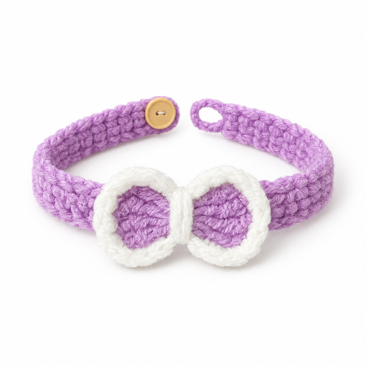 Crochet Bow Button Collar - Purple Bow