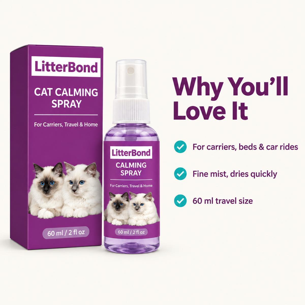 LitterBond Calming Spray 60 ml - key features