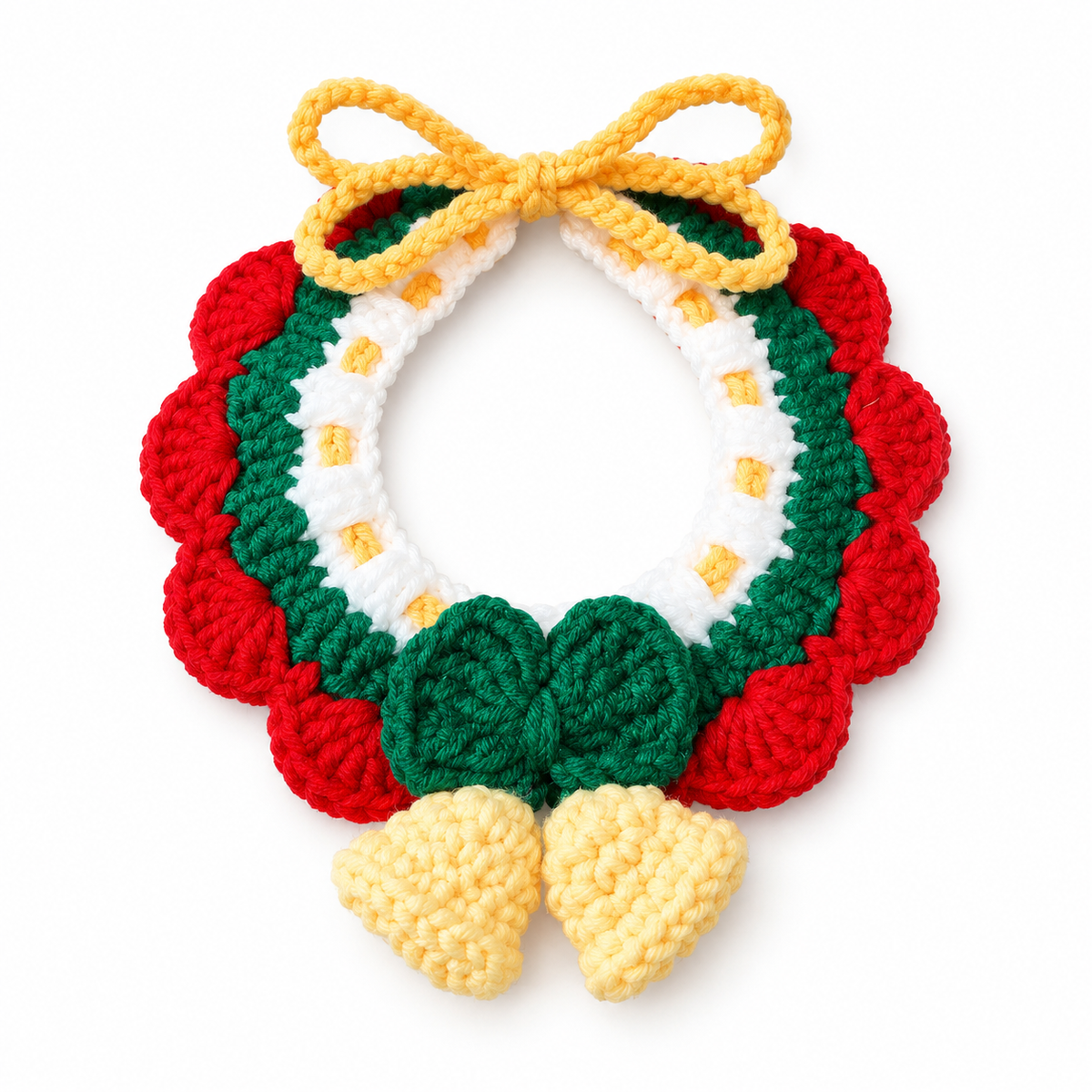 Santa, Bell & Tree Crochet Collar - Double Bell