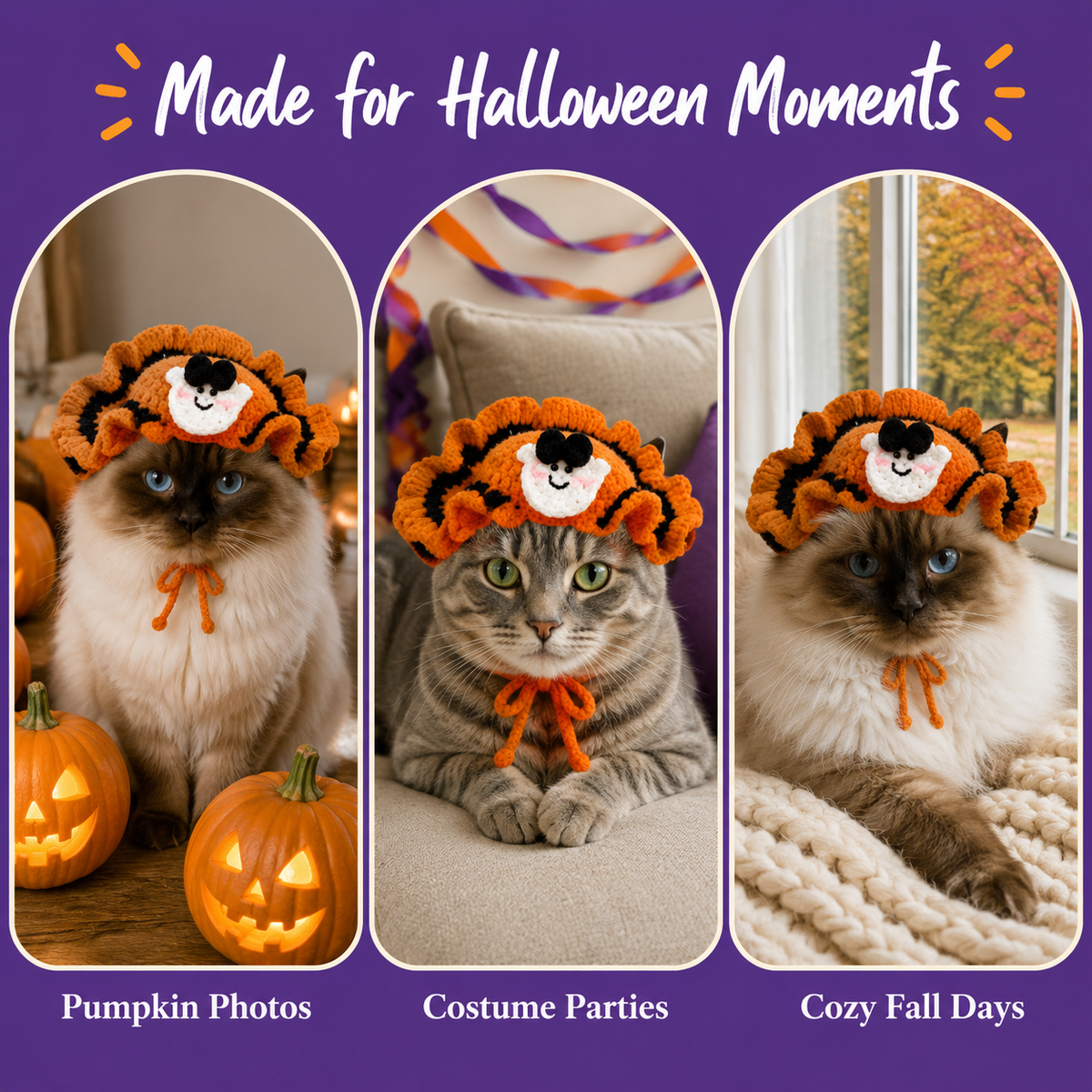 LitterBond Crochet Ruffle-Brim Halloween Hat - Halloween moments