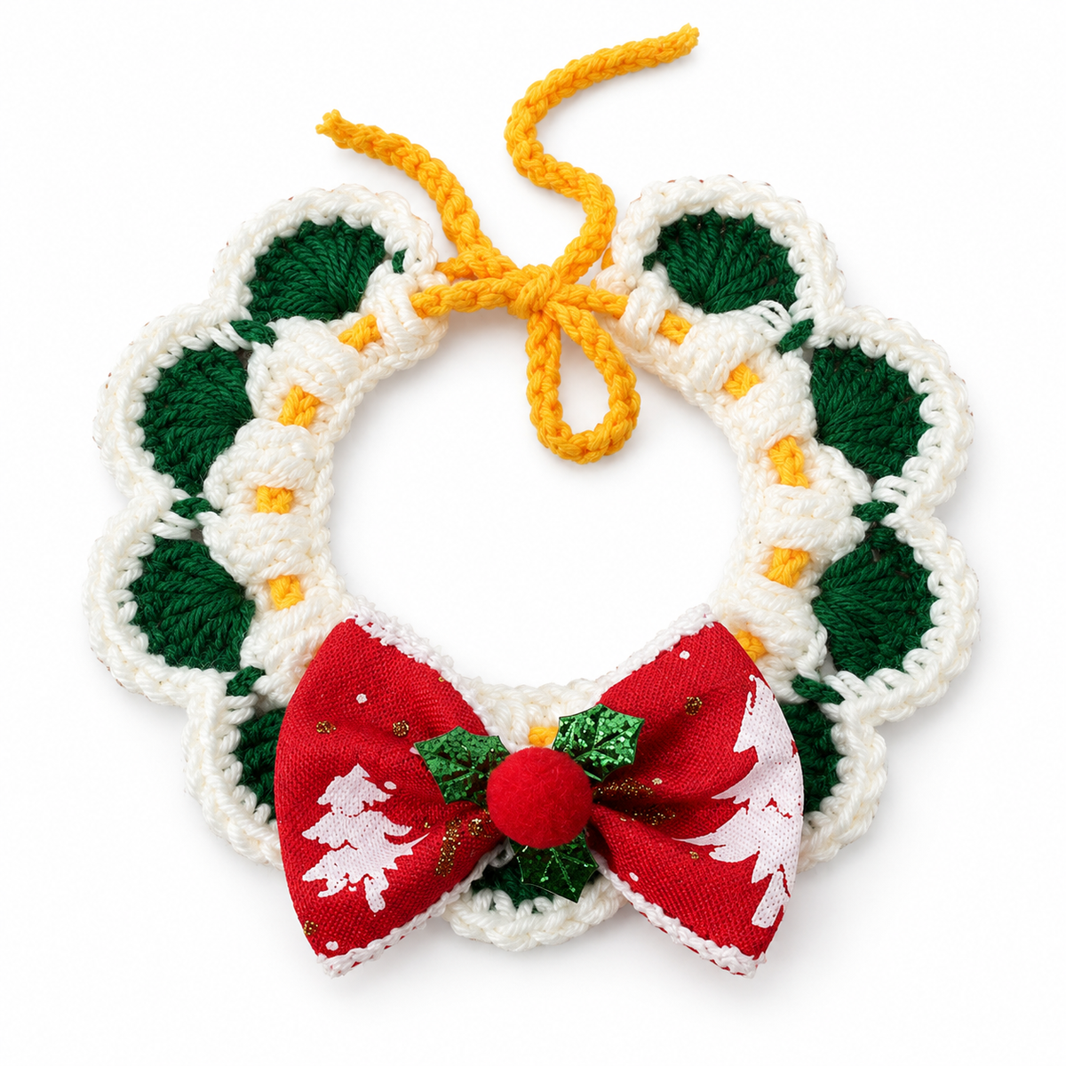 Christmas Crochet Charm Collar - Green Tree Bow