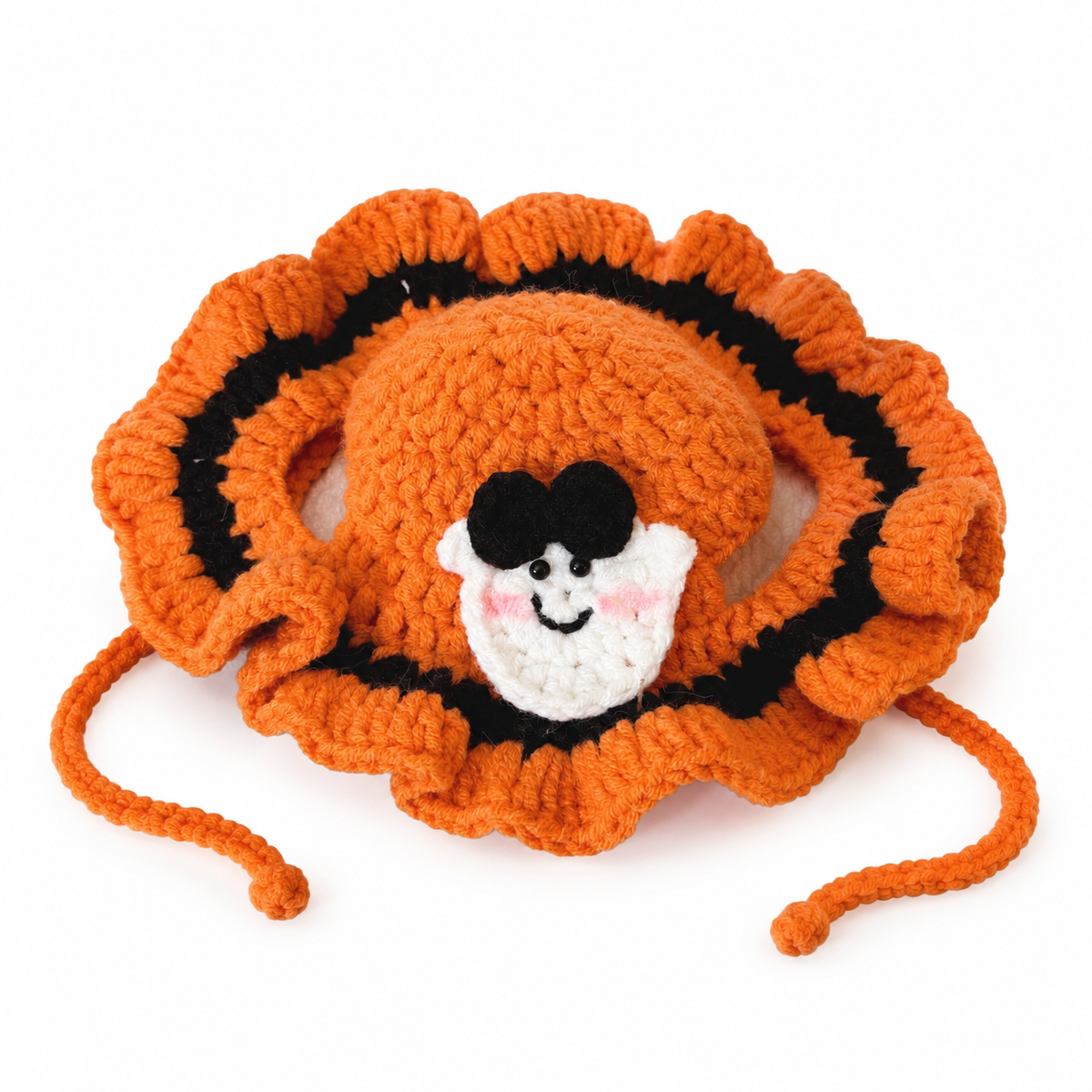 LitterBond Crochet Ruffle-Brim Halloween Hat Orange Ghost on white background