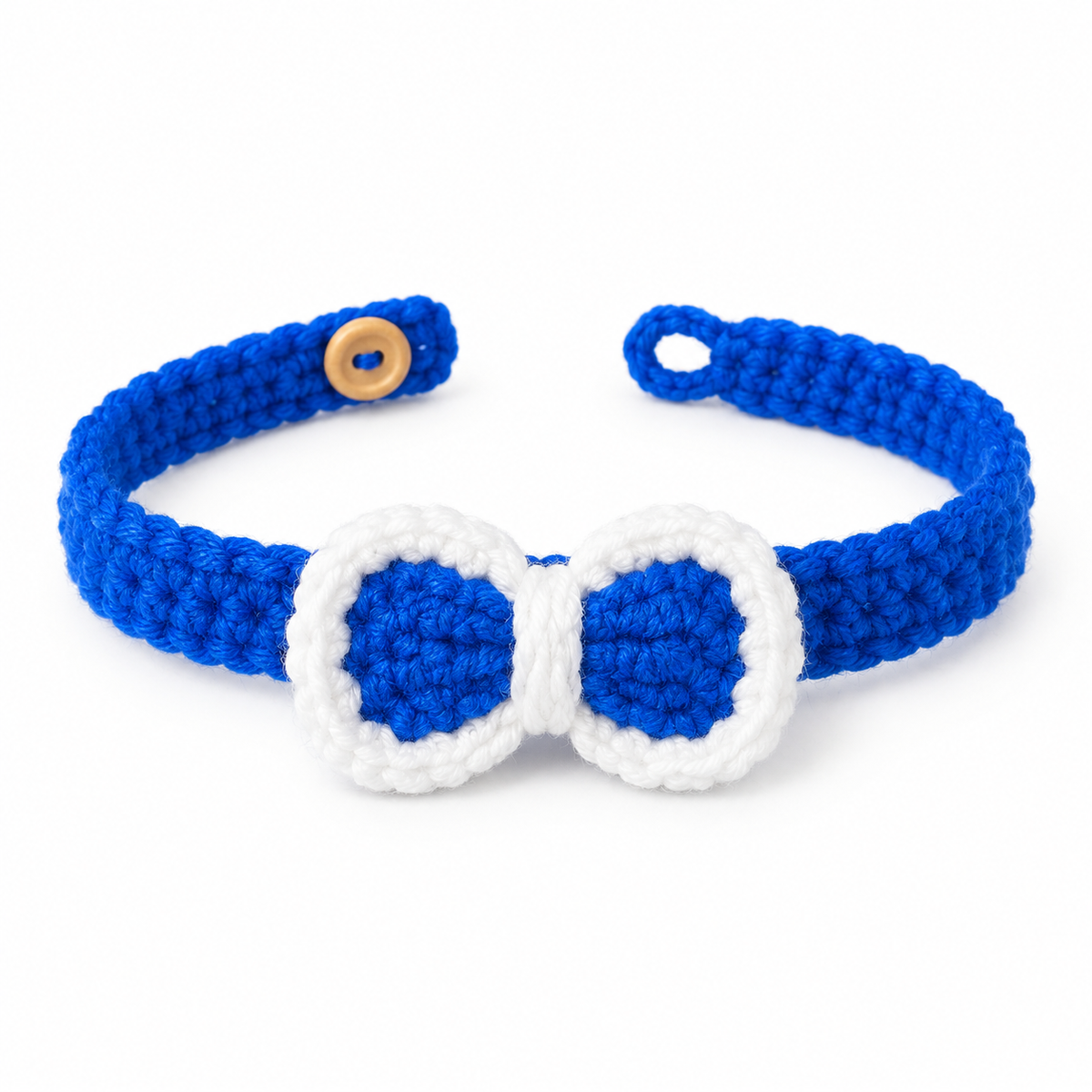 Crochet Bow Button Collar - Royal Blue Bow