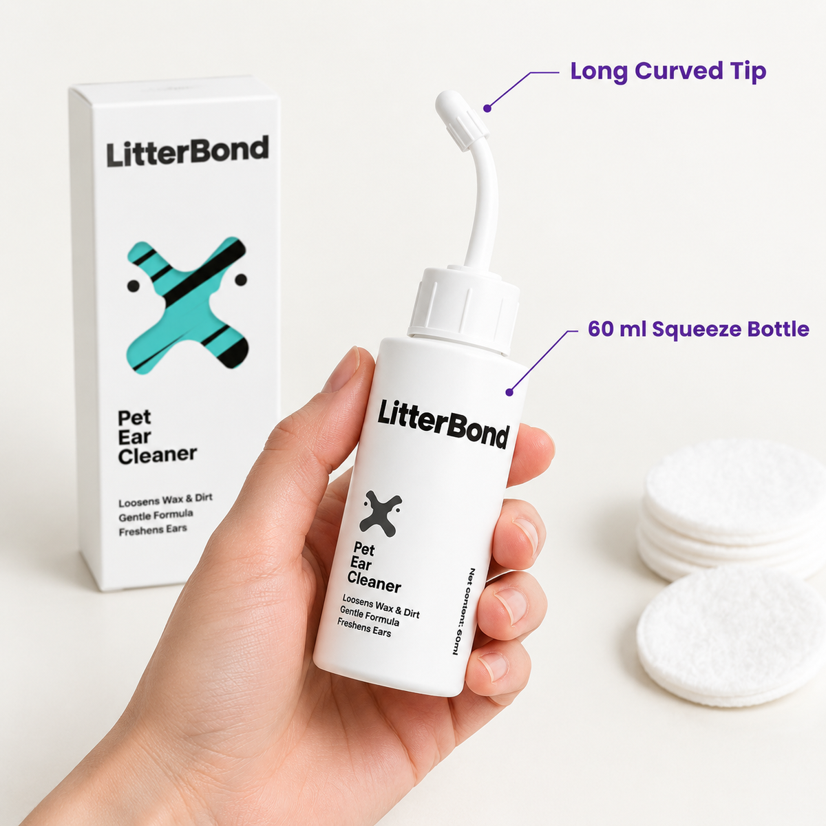 LitterBond Ear Cleaner 60 ml - size and materials