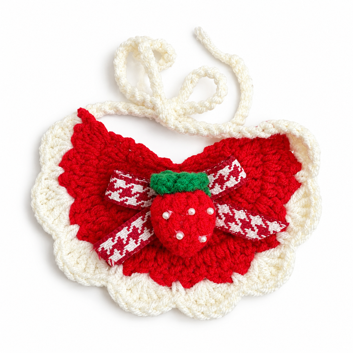 Crochet Applique Bib - Strawberry Bow