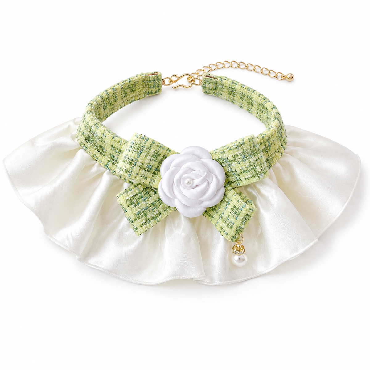 Camellia Tweed Bow Collar - Green Tweed