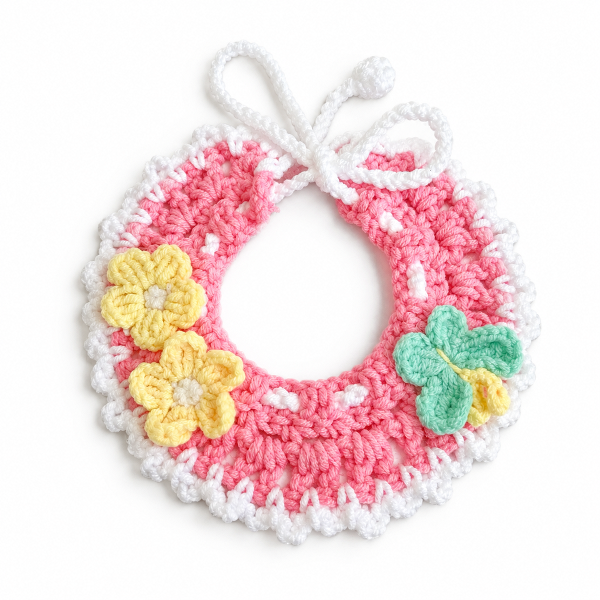 Flower & Butterfly Crochet Collar - Pink