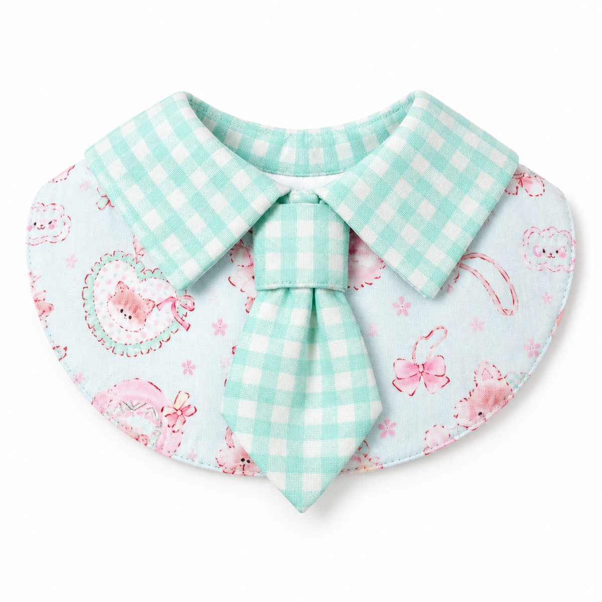 Printed Gingham Bow Bib - Mint Gingham Tie