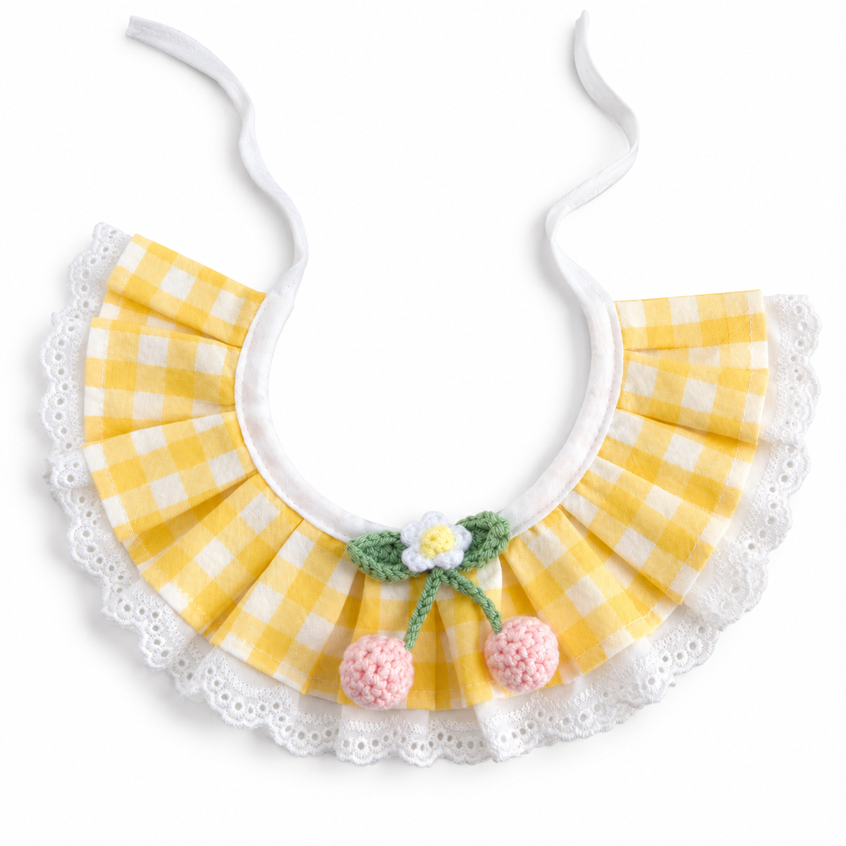 Pleated Gingham Cherry Collar - Yellow Gingham