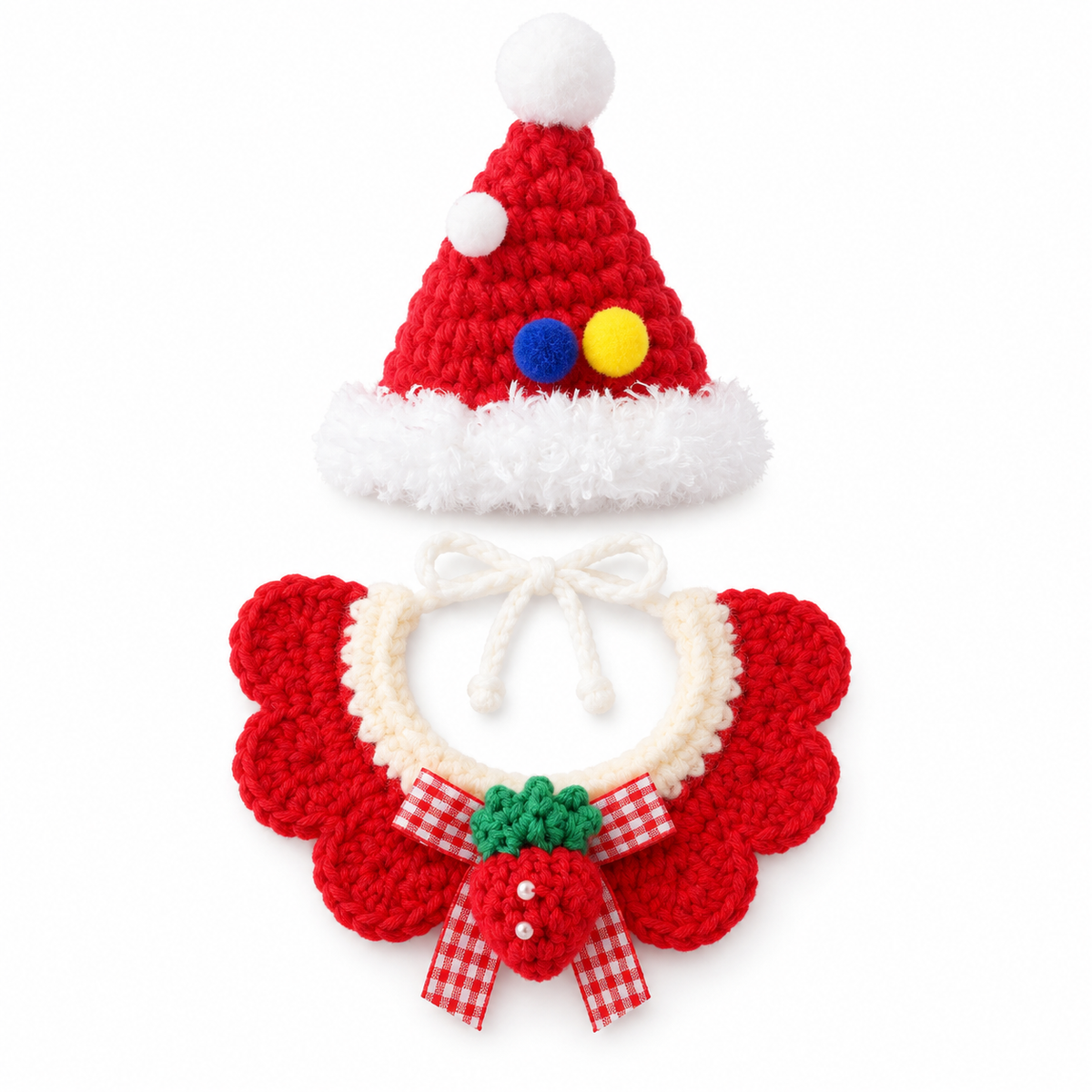 Crochet Party Hat & Collar Options - Red Strawberry Collar Set
