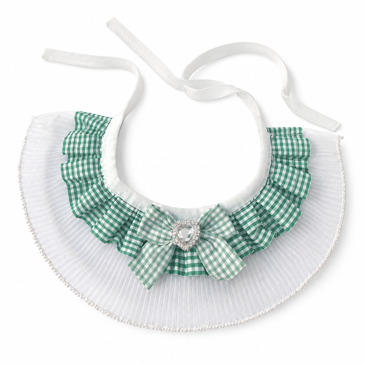 Gingham Heart Bow Ruffle - Green Check Heart