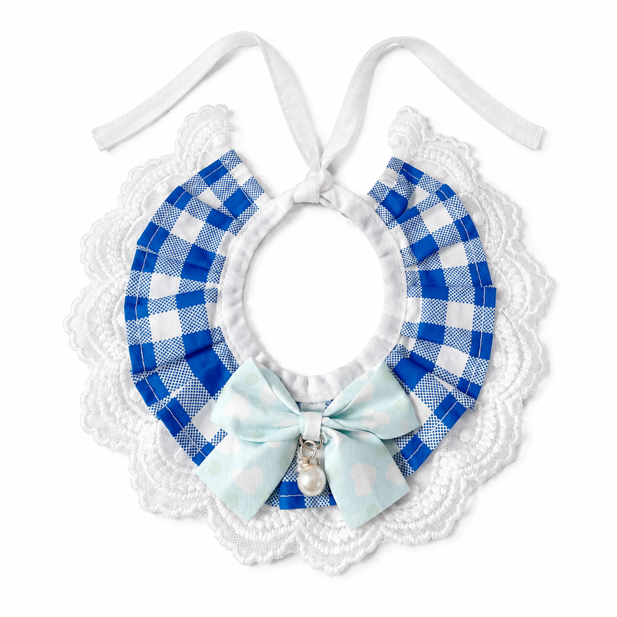 Gingham Pearl Drop Bow Ruffle - Blue Gingham