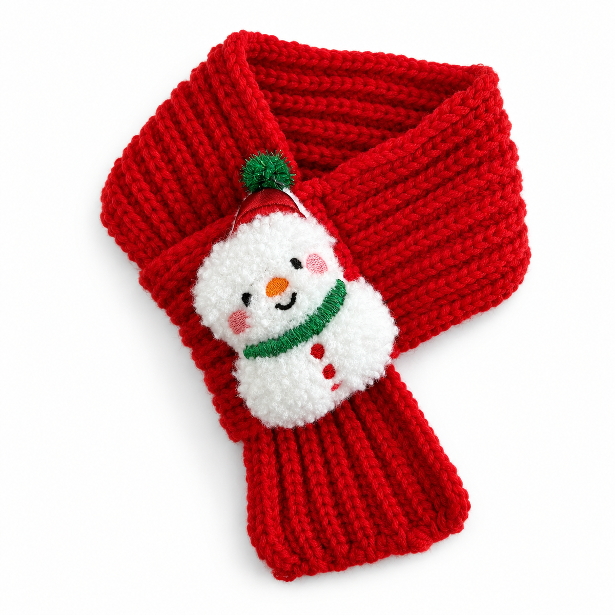 Pull-Through Christmas Knit Scarf - Red Snowman
