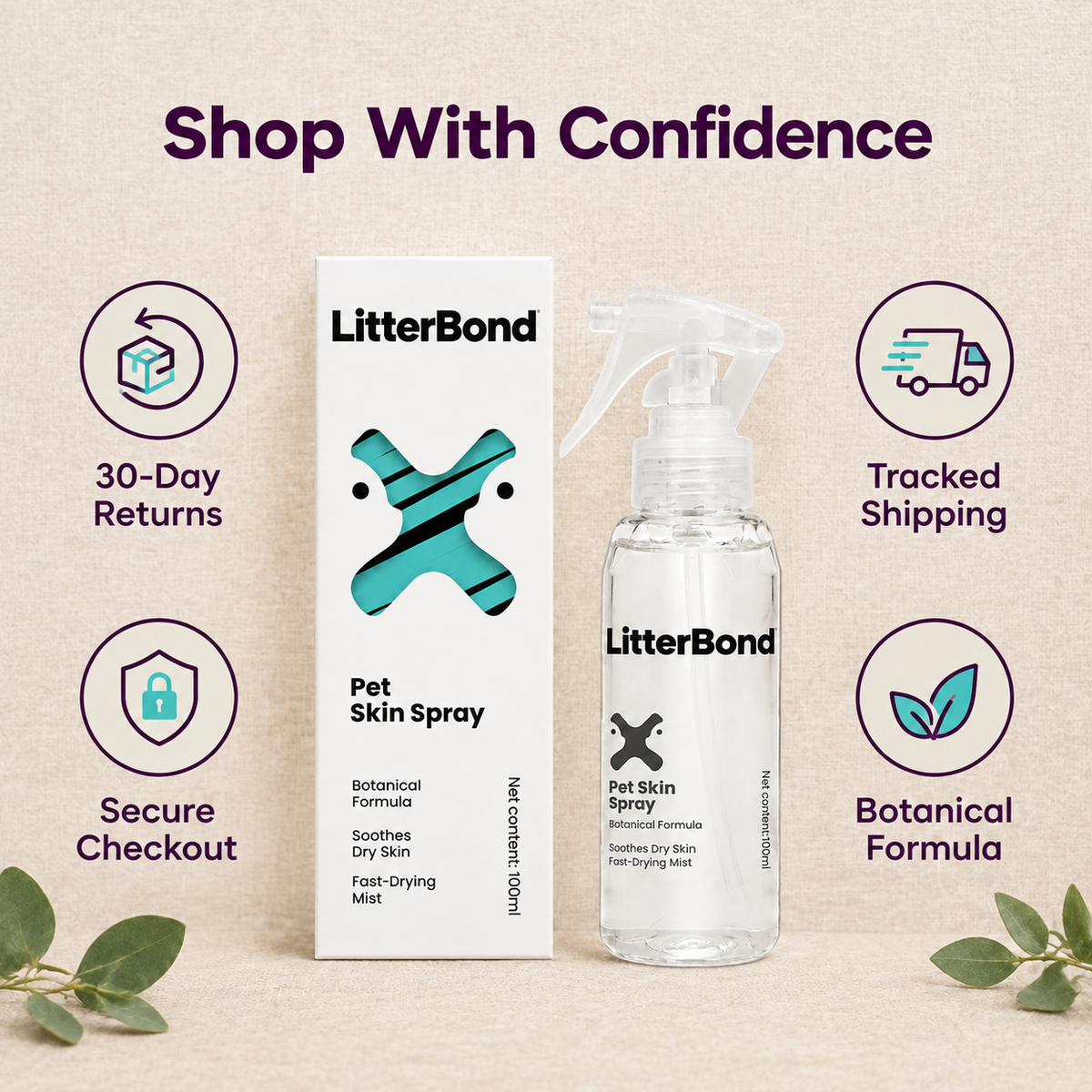 LitterBond Skin Care Spray 100 ml - 30-day returns, tracked shipping, secure checkout