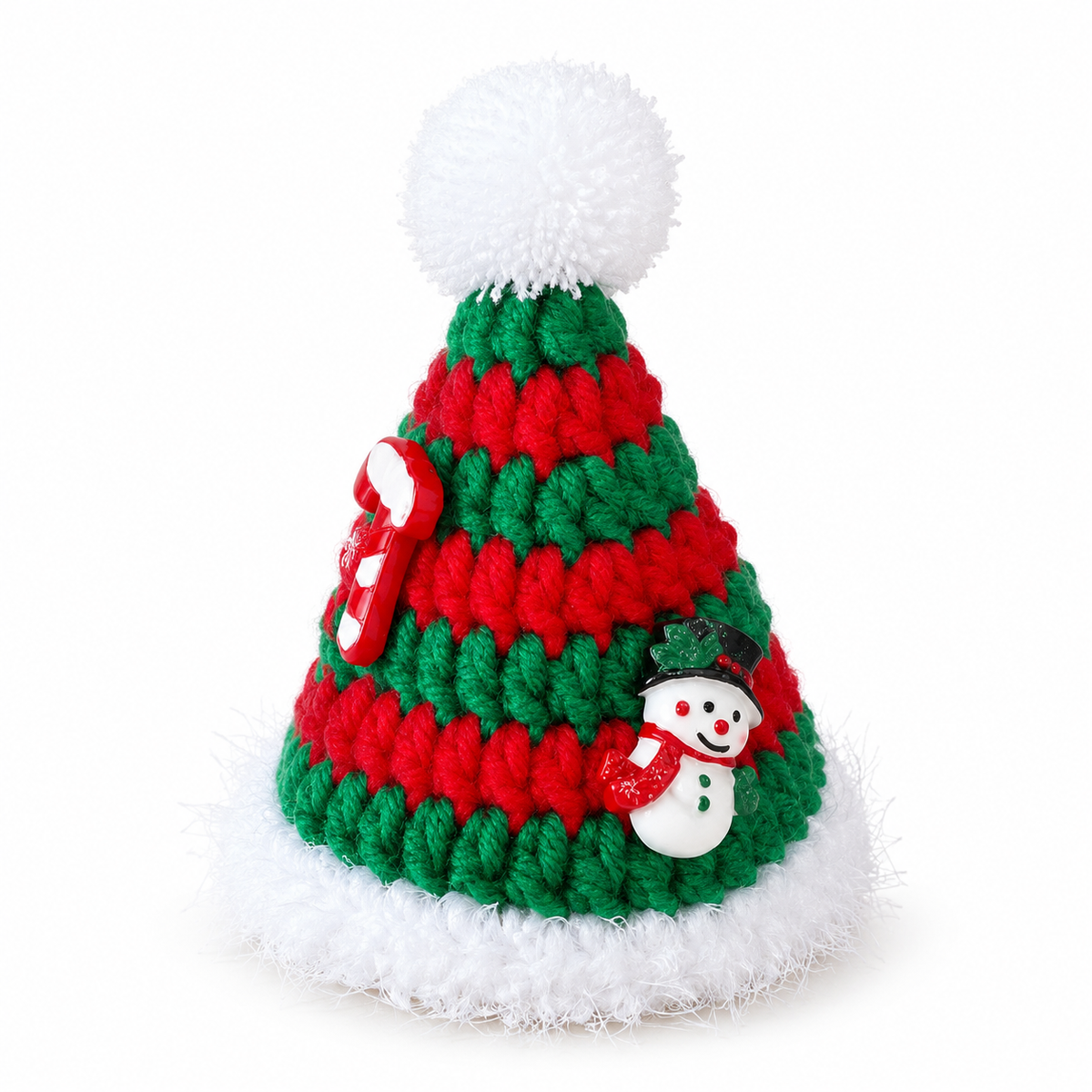 Chunky Knit Christmas Tree Hat - Red & Green Stripe