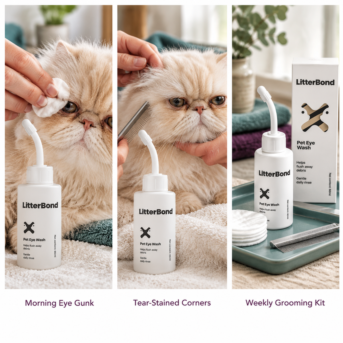 LitterBond Eye Wash 60 ml - three ways to use it