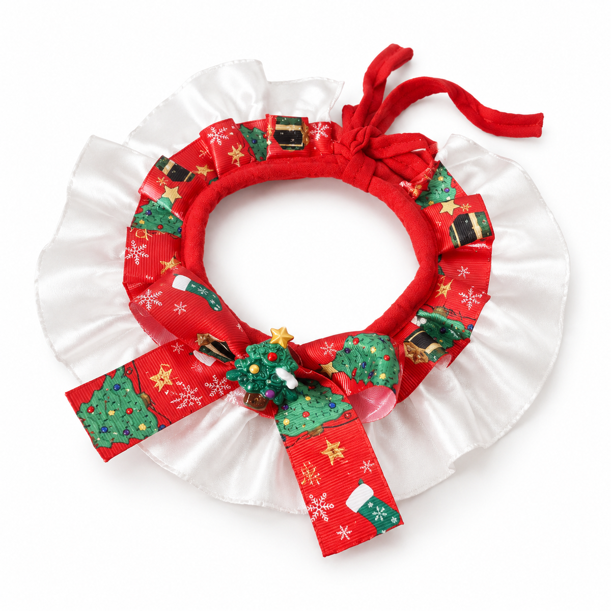 Satin Frill Ribbon Bow Collar - Red Tree
