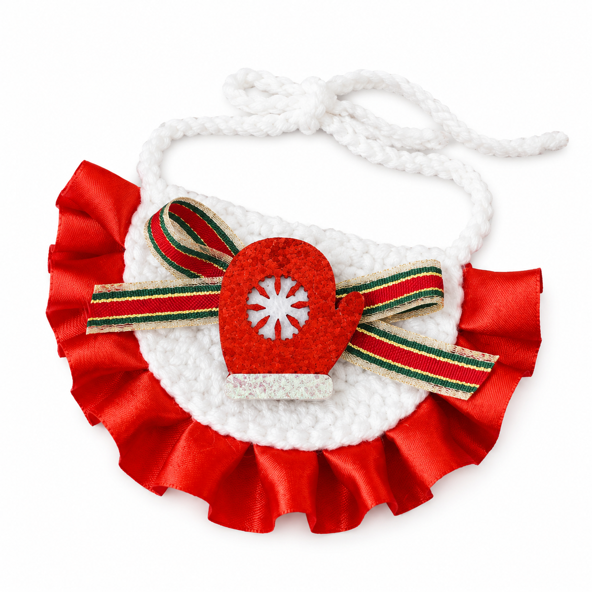 Glitter Patch Satin Ruffle Bib - Red Mitten
